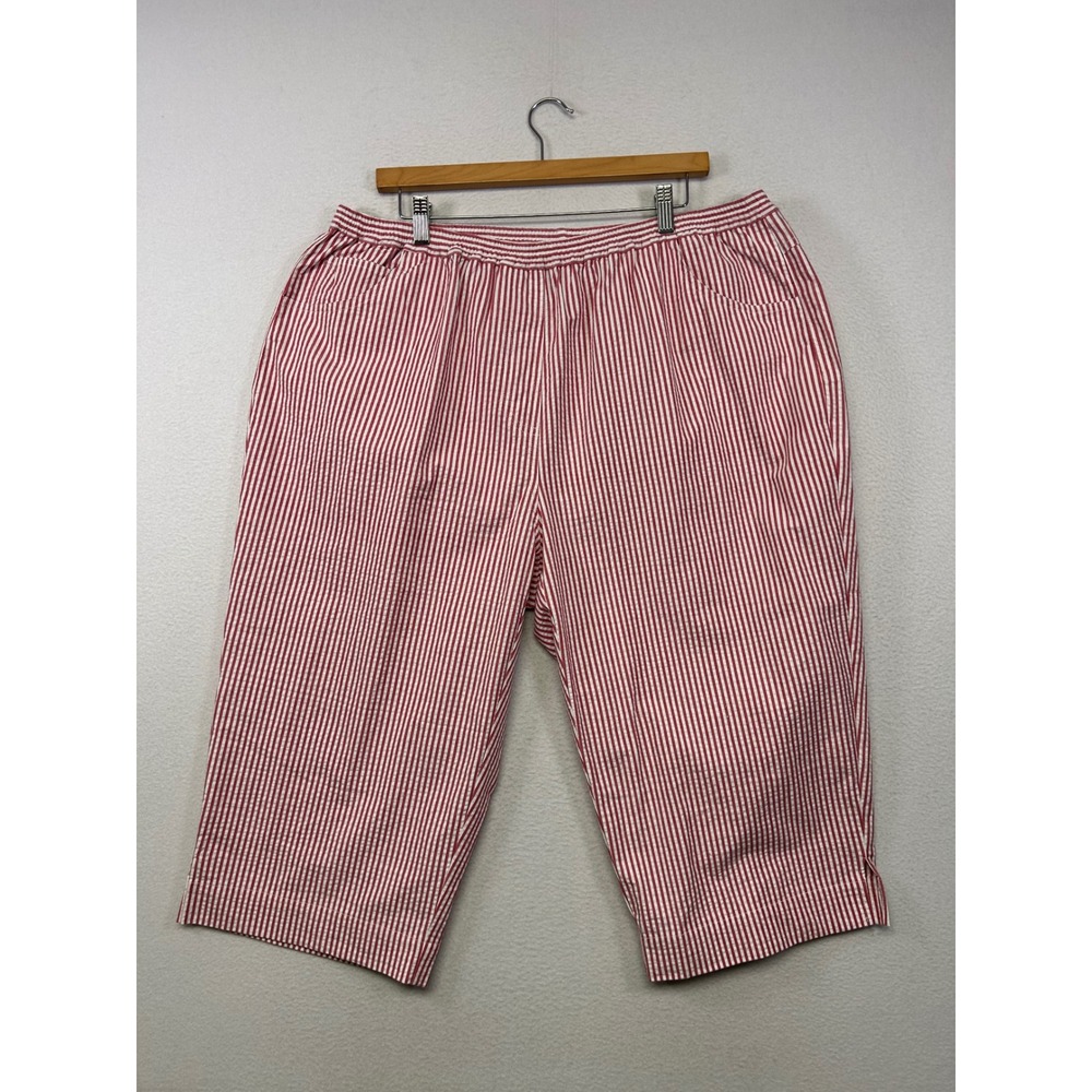 Coastal Seersucker Quacker Factory Womens 2X Red White Striped Cropped Pants